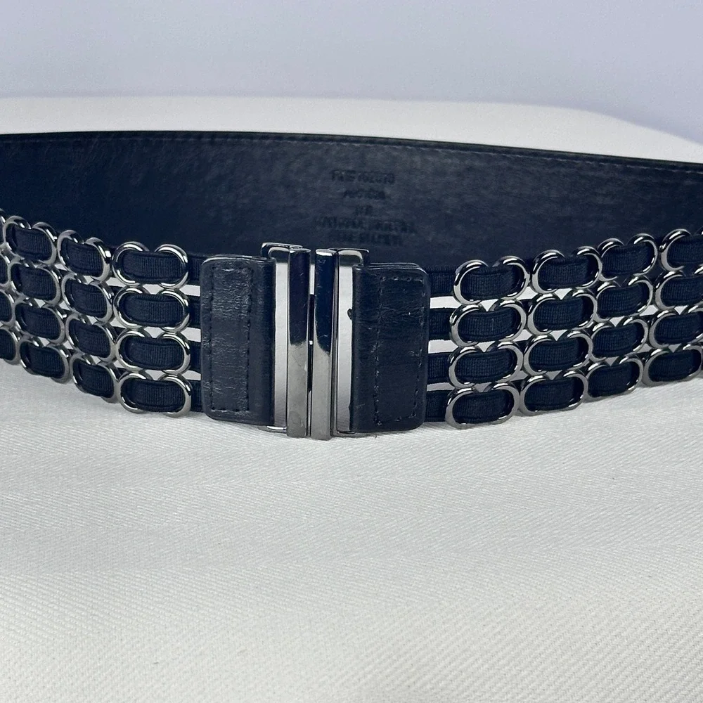 Steve Madden Black Chain Waist Belt Structured Y2K Gunmetal Elastic Size M
